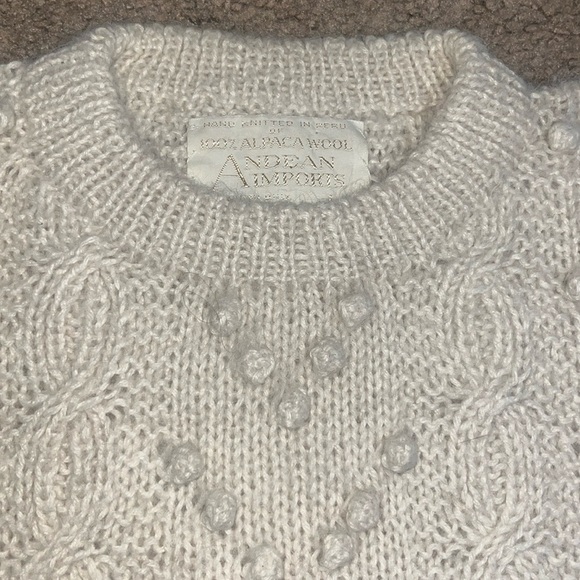 Andean Imports Peru Vintage 100% Alpaca Wool Hand Knit Cable Knit Bobble Sweater - Picture 3 of 8